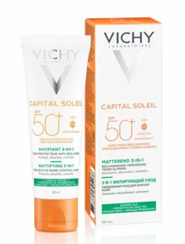 фото упаковки Vichy Capital Soleil Уход матирующий 3 в 1 SPF50+