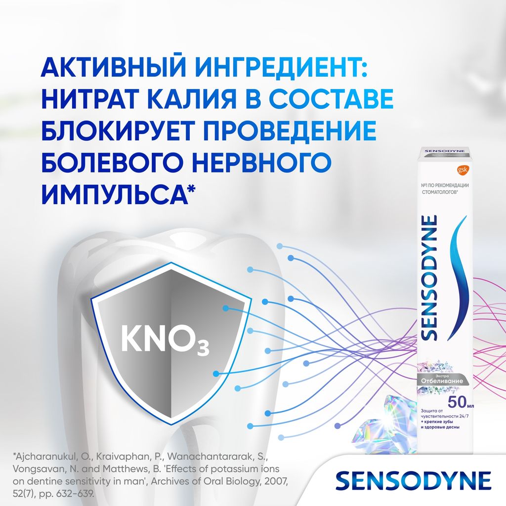 Зубная паста Sensodyne Экстра Отбеливание, паста зубная, 50 мл, 1 шт.