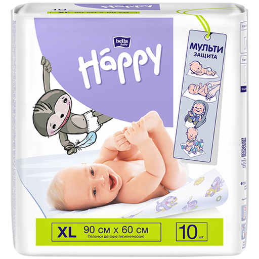Пеленки детские впитывающие Bella baby Happy, 90 смx60 см, 10 шт.