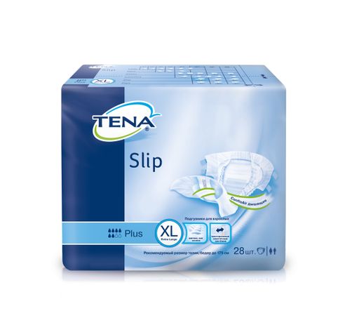 Подгузники для взрослых Tena Slip Plus Дышащие, XL, 100-175 см, 6 капель, 28 шт.