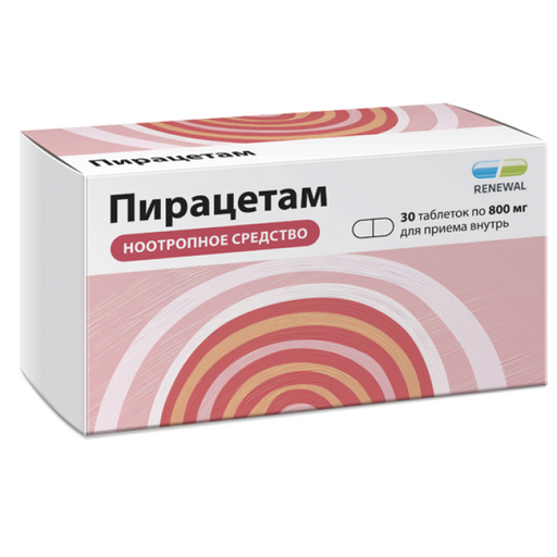 Пирацетам, 800 мг, таблетки, покрытые пленочной оболочкой, 30 шт.