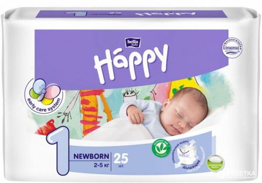 Bella Baby Happy Newborn Подгузники детские, р. 1, 2-5кг, 25 шт.
