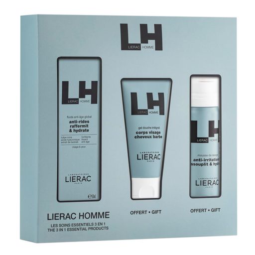 Lierac OM Набор для мужчин, набор, Крем-флюид антивозрастной 50мл + Пена для бритья 50мл + Гель для душа 50мл, 1 шт.